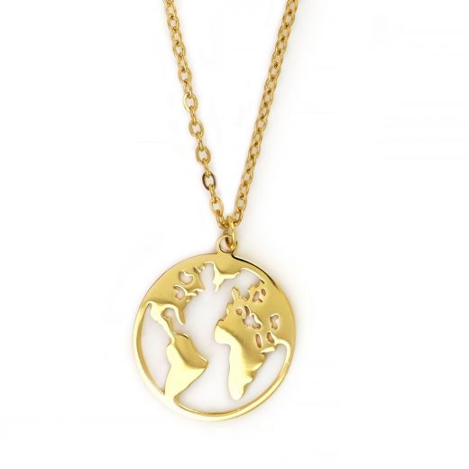 Necklace made of gold plated stainless steel with map design.
