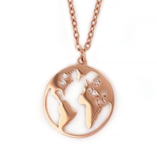 Necklace made of rose gold stainless steel with map design. - 