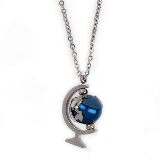 Necklace made of stainless steel in globe shape.
