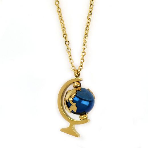 Necklace made of gold plated stainless steel in globe shape.