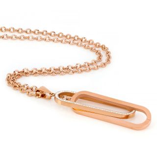 Necklace made of rose gold stainless steel with two motif and white cubic zirconia. - 