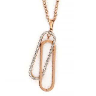Necklace made of rose gold stainless steel with two motif and white cubic zirconia.