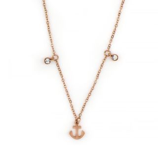 Necklace made of rose gold stainless steel with small anchors.