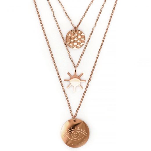 Stainless steel necklace rose gold plated with three rows