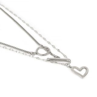 Steel necklace with double chain hoop and heart - 