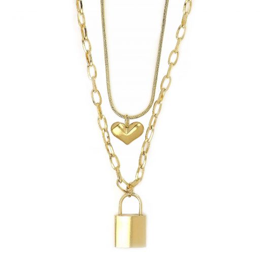 Steel necklace with padlock and heart design