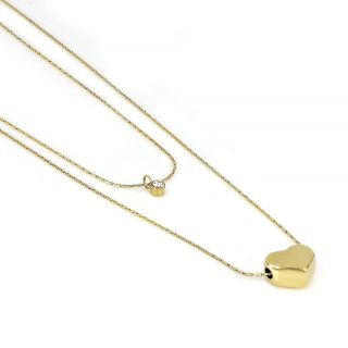 Necklace made of stainless steel gold plated with double chain heart and white cubic zirconia - 