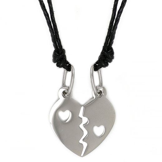 Stainless steel pendant, heart with two strings