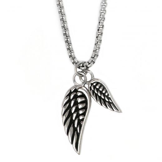 Necklace made of stainless steel with feathers and chain