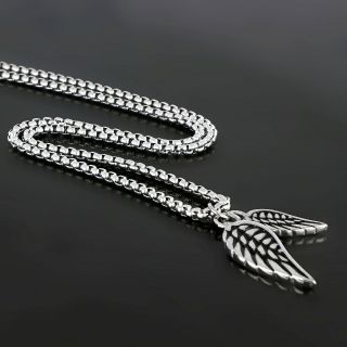 Necklace made of stainless steel with feathers and chain - 