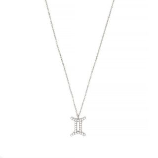 Necklace made of stainless steel with white cubic zirconia and Gemini star sign
