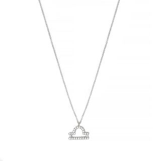 Necklace made of stainless steel with white cubic zirconia and Libra star sign