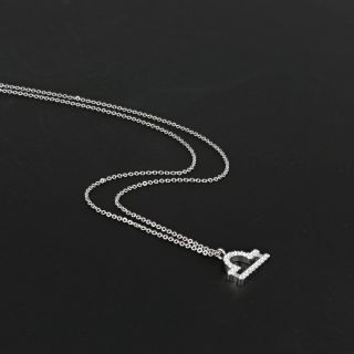 Necklace made of stainless steel with white cubic zirconia and Libra star sign - 