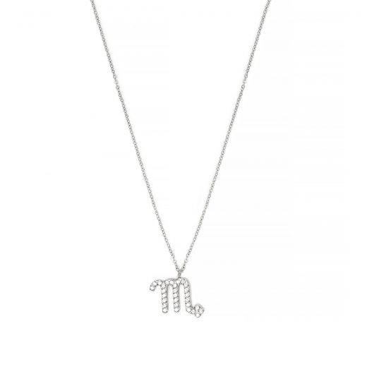 Necklace made of stainless steel with white cubic zirconia and Scorpio star sign