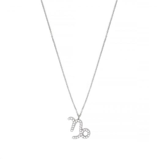 Necklace made of stainless steel with white cubic zirconia and Capricorn star sign