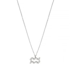 Necklace made of stainless steel with white cubic zirconia and Aquarius star sign