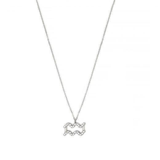 Necklace made of stainless steel with white cubic zirconia and Aquarius star sign