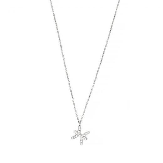 Necklace made of stainless steel with white cubic zirconia and Pisces star sign