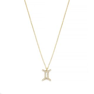 Necklace made of stainless steel gold plated with white cubic zirconia and Gemini star sign