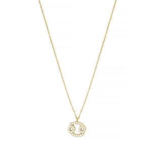 Necklace made of stainless steel gold plated with white cubic zirconia and Cancer star sign