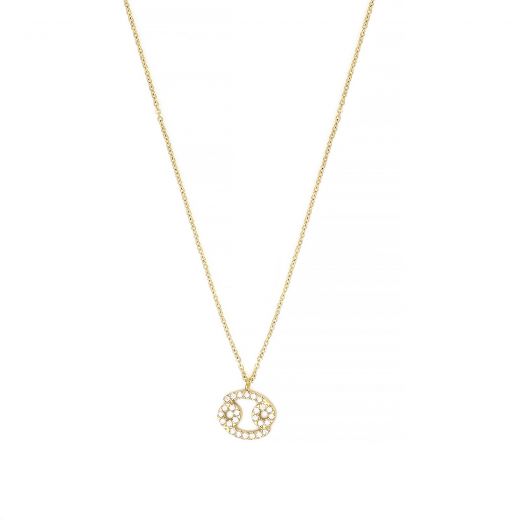 Necklace made of stainless steel gold plated with white cubic zirconia and Cancer star sign