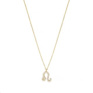 Necklace made of stainless steel gold plated with white cubic zirconia and Leo star sign