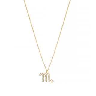 Necklace made of stainless steel gold plated with white cubic zirconia and Scorpio star sign