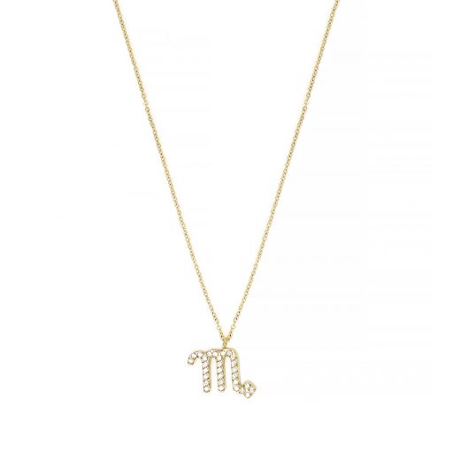 Necklace made of stainless steel gold plated with white cubic zirconia and Scorpio star sign