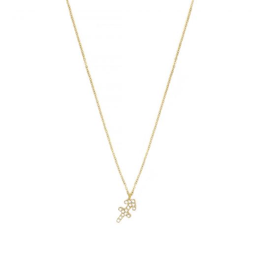 Necklace made of stainless steel gold plated with white cubic zirconia and Sagittarius star sign