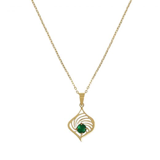 Necklace made of stainless steel gold plated with green zircon.