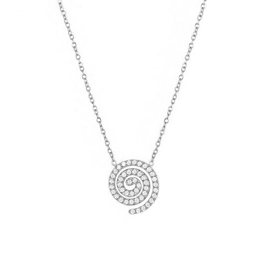Stainless steel necklace with spiral and white zircons