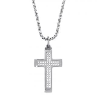 Σταυρός ατσάλινος με αλυσίδα με λευκά ζιργκόν