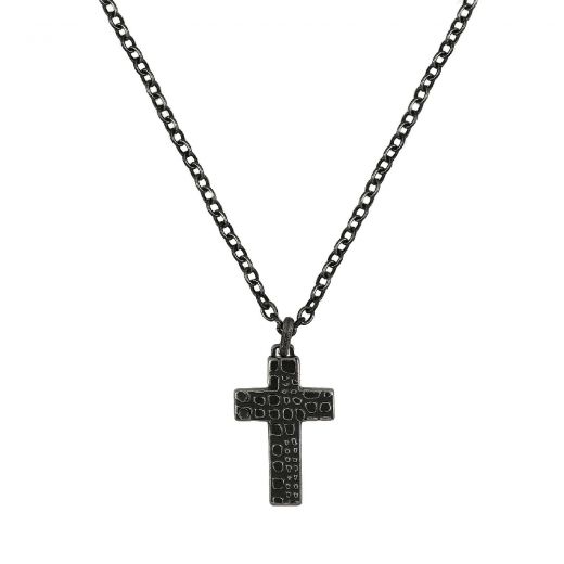 Cross made of stainless steel black with chain