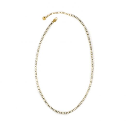 Κολιέ Ριβιέρα επίχρυσο από ανοξείδωτο ατσάλι με λευκά ζιργκόν