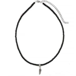 Men's necklace with black onyx and stainless steel hanging leaf Men's necklace with black onyx and stainless steel hanging leaf