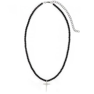 Men's necklace with black onyx and thin stainless steel cross Men's necklace with black onyx and thin stainless steel cross