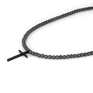 Men's necklace with hematite and thin black stainless steel cross - 