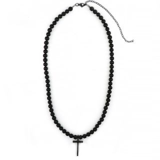 Men's necklace with black agate and stainless steel black cross Men's necklace with black agate and stainless steel black cross