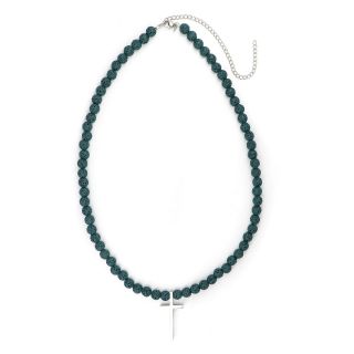 Men's necklace with green lava and stainless steel cross Men's necklace with green lava and stainless steel cross