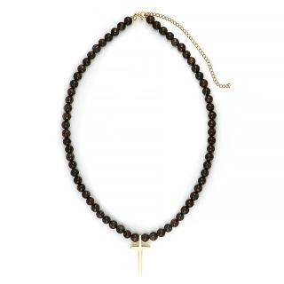 Men's necklace with agate and stainless steel gold plated cross Men's necklace with agate and stainless steel gold plated cross