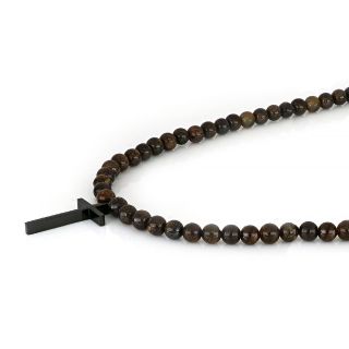 Men's necklace with agate and stainless steel black cross - 