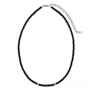 Men's necklace with black onyx, two balls and stainless steel meander design Men's necklace with black onyx, two balls and stainless steel meander design