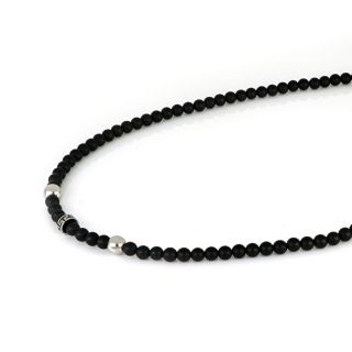 Men's necklace with black onyx, two balls and stainless steel meander design - 