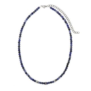 Men's necklace with sodalite, two balls and stainless steel meander design Men's necklace with sodalite, two balls and stainless steel meander design