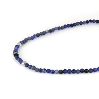 Men's necklace with sodalite, two balls and stainless steel meander design - 