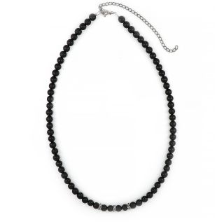 Men's necklace with black onyx and three stainless steel meander designs Men's necklace with black onyx and three stainless steel meander designs