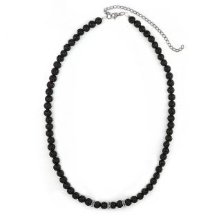 Men's necklace with lava and three stainless steel meander designs Men's necklace with lava and three stainless steel meander designs