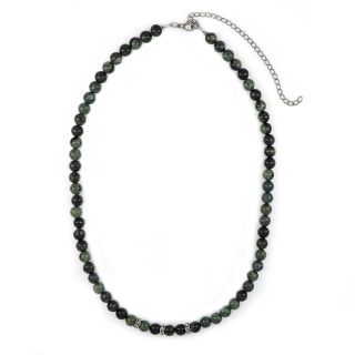 Men's necklace with green agate and three stainless steel meander designs Men's necklace with green agate and three stainless steel meander designs