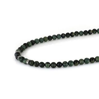 Men's necklace with green agate and three stainless steel meander designs - 