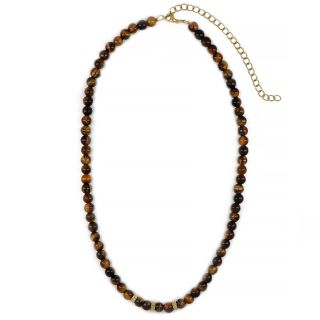 Men's necklace with tiger eye and three gold plated stainless steel meander designs Men's necklace with tiger eye and three gold plated stainless steel meander designs